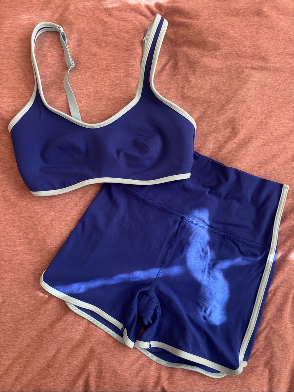 all in motion Women's Athletic Shorts and Sports Bra - Blue with White Trim